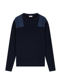 Pull côtelé en laine - Marine