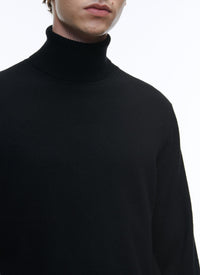 Pull col roulé en laine - Noir