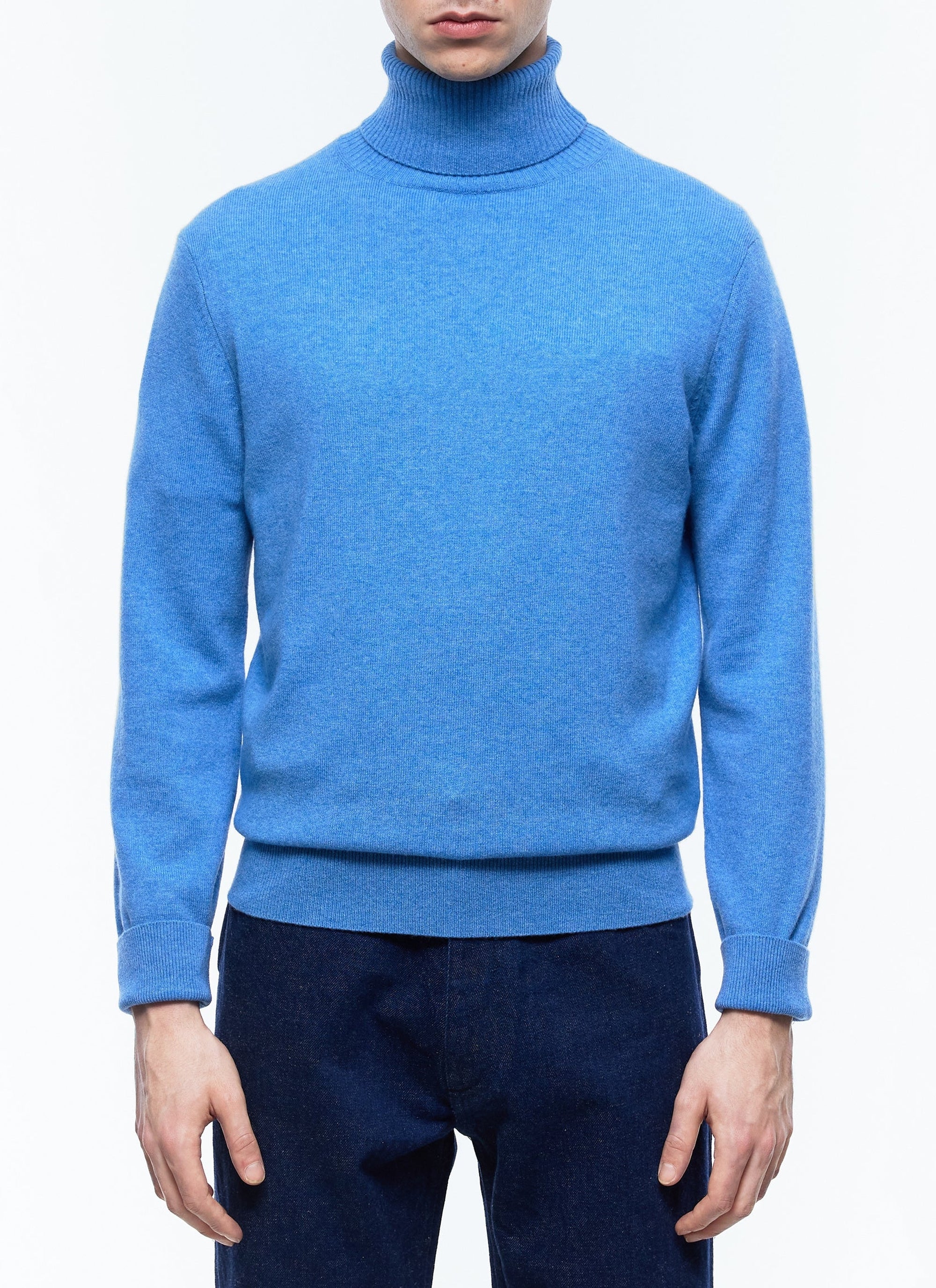 Pull col roulé en laine - Bleu de Nîmes