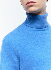 Pull col roulé en laine - Bleu de Nîmes