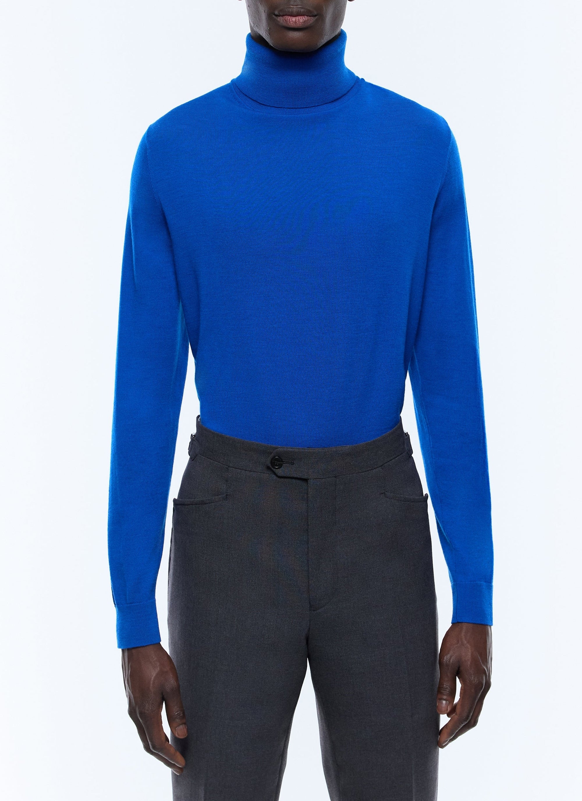 Pull fin à col roulé en laine - Bleu clair