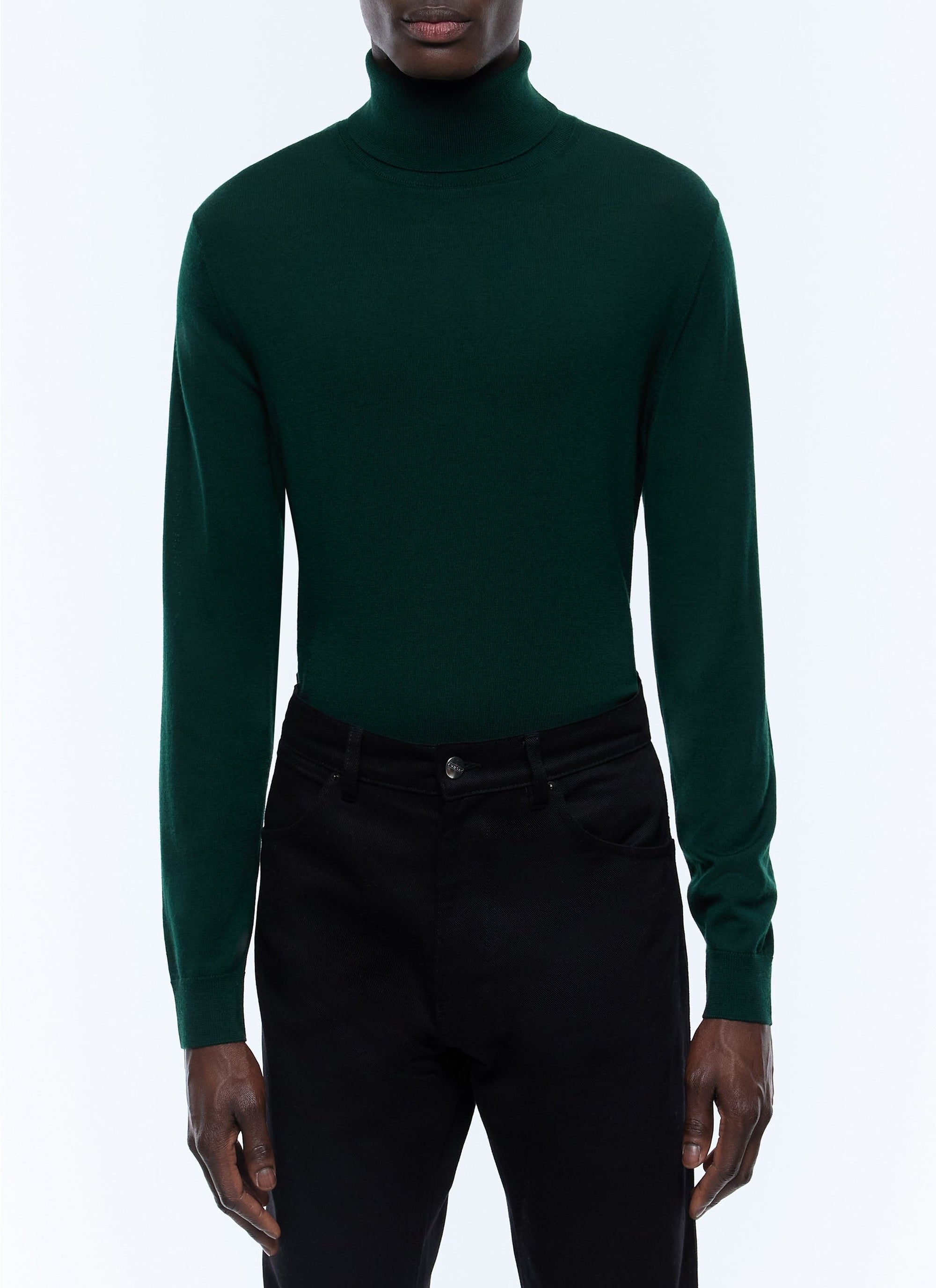 Pull fin à col roulé en laine - Forêt