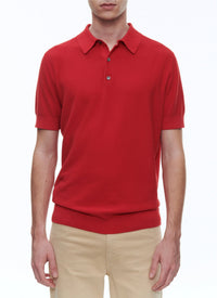 Button-down polo shirt in fine knit - Vermillon