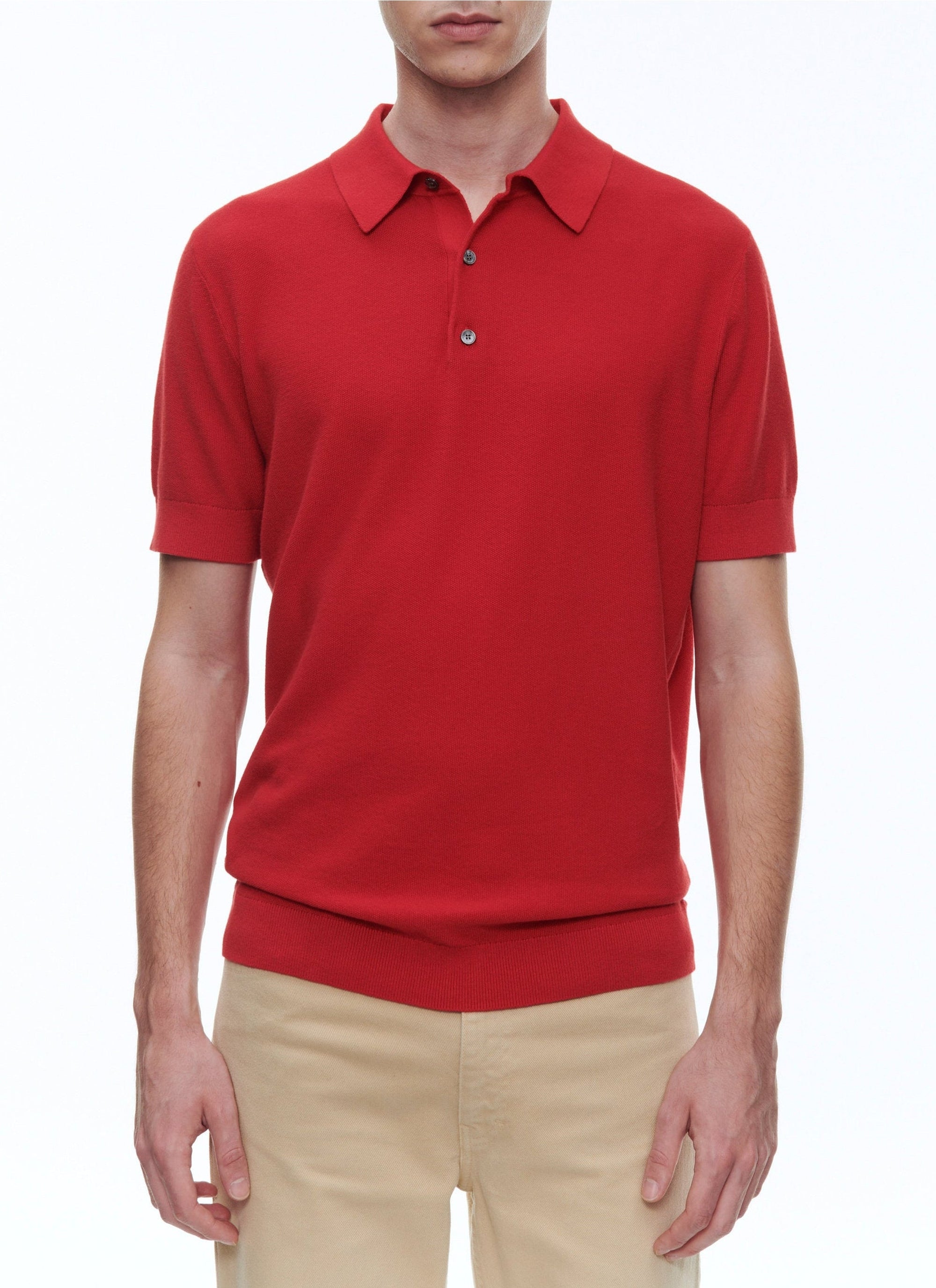 Button-down polo shirt in fine knit - Vermillon