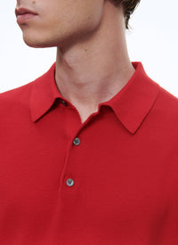 Button-down polo shirt in fine knit - Vermillon