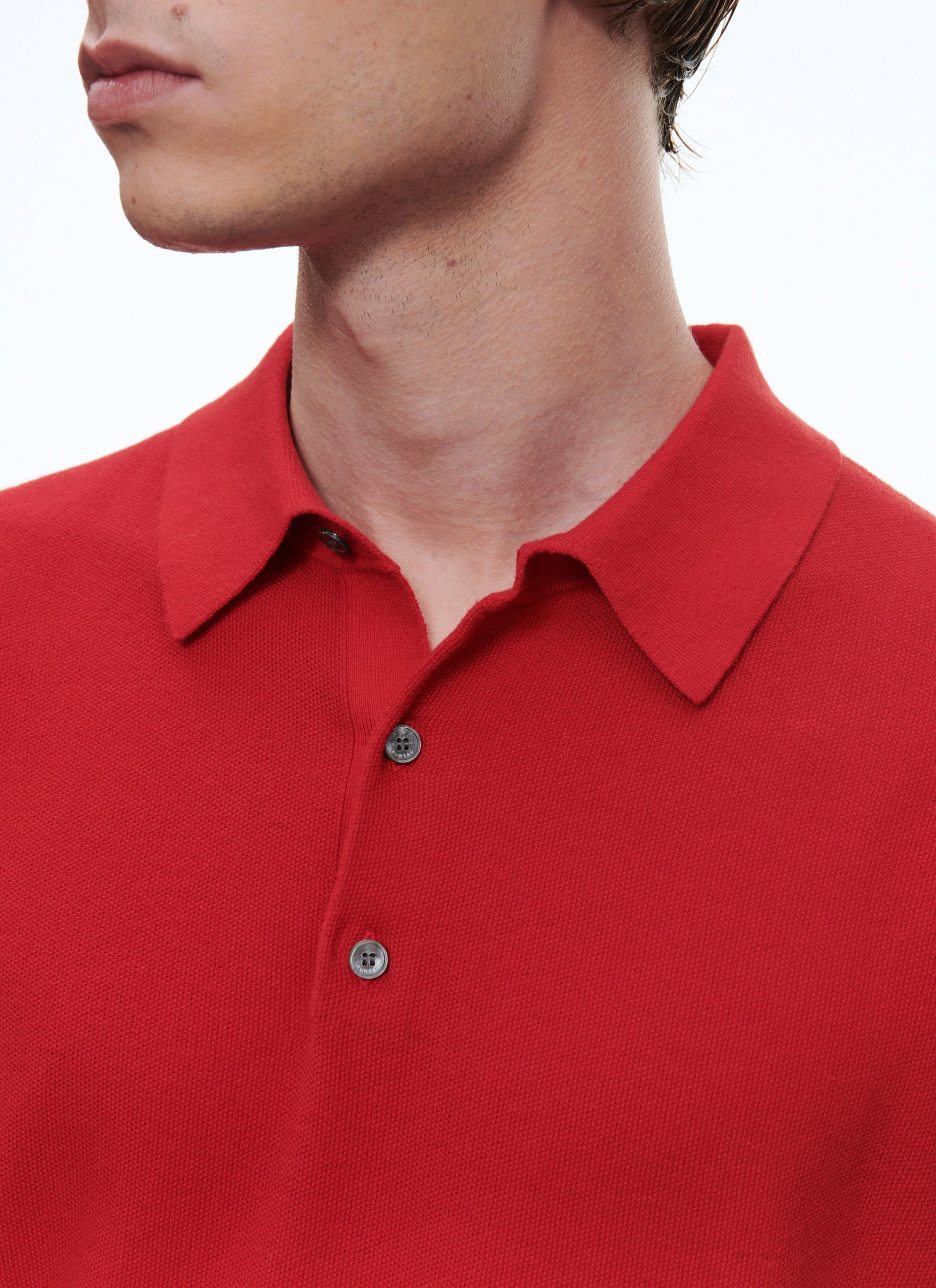 Button-down polo shirt in fine knit - Vermillon
