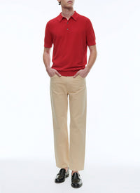 Button-down polo shirt in fine knit - Vermillon