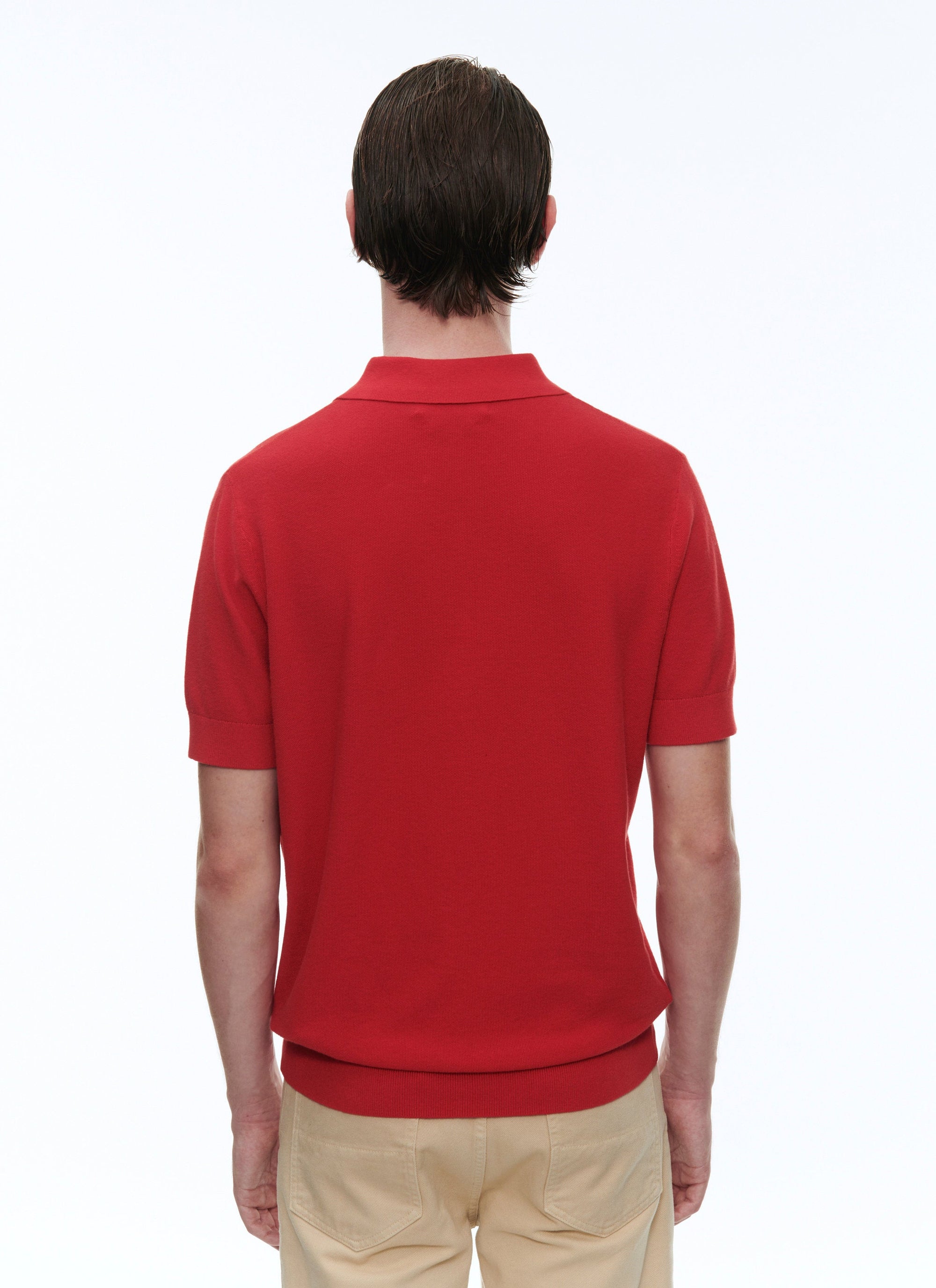 Button-down polo shirt in fine knit - Vermillon