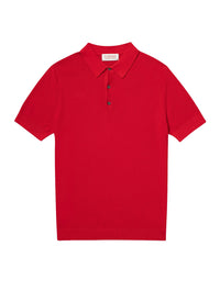 Button-down polo shirt in fine knit - Vermillon