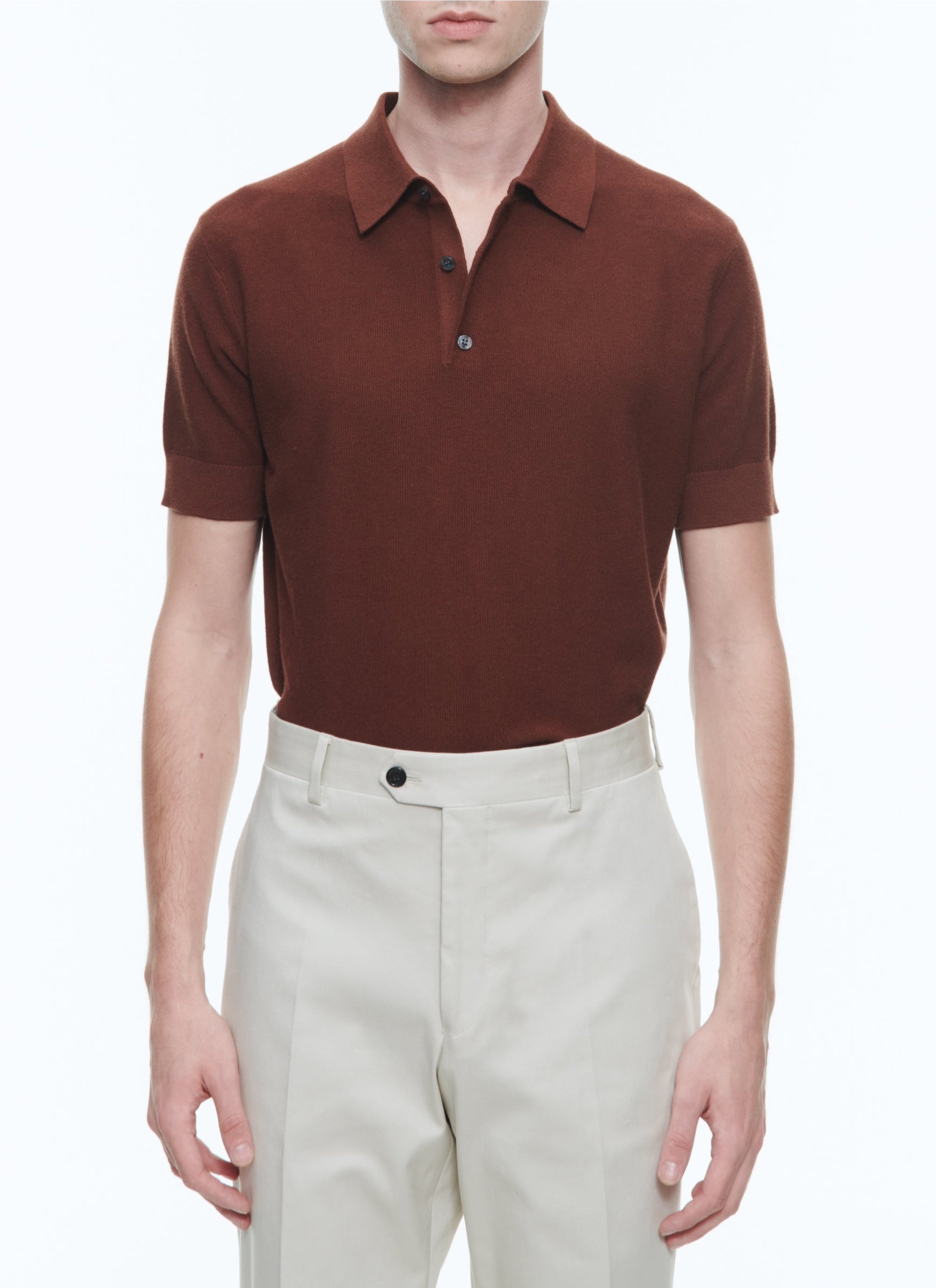 Polo en maille en cachemire mélangé - Cachou