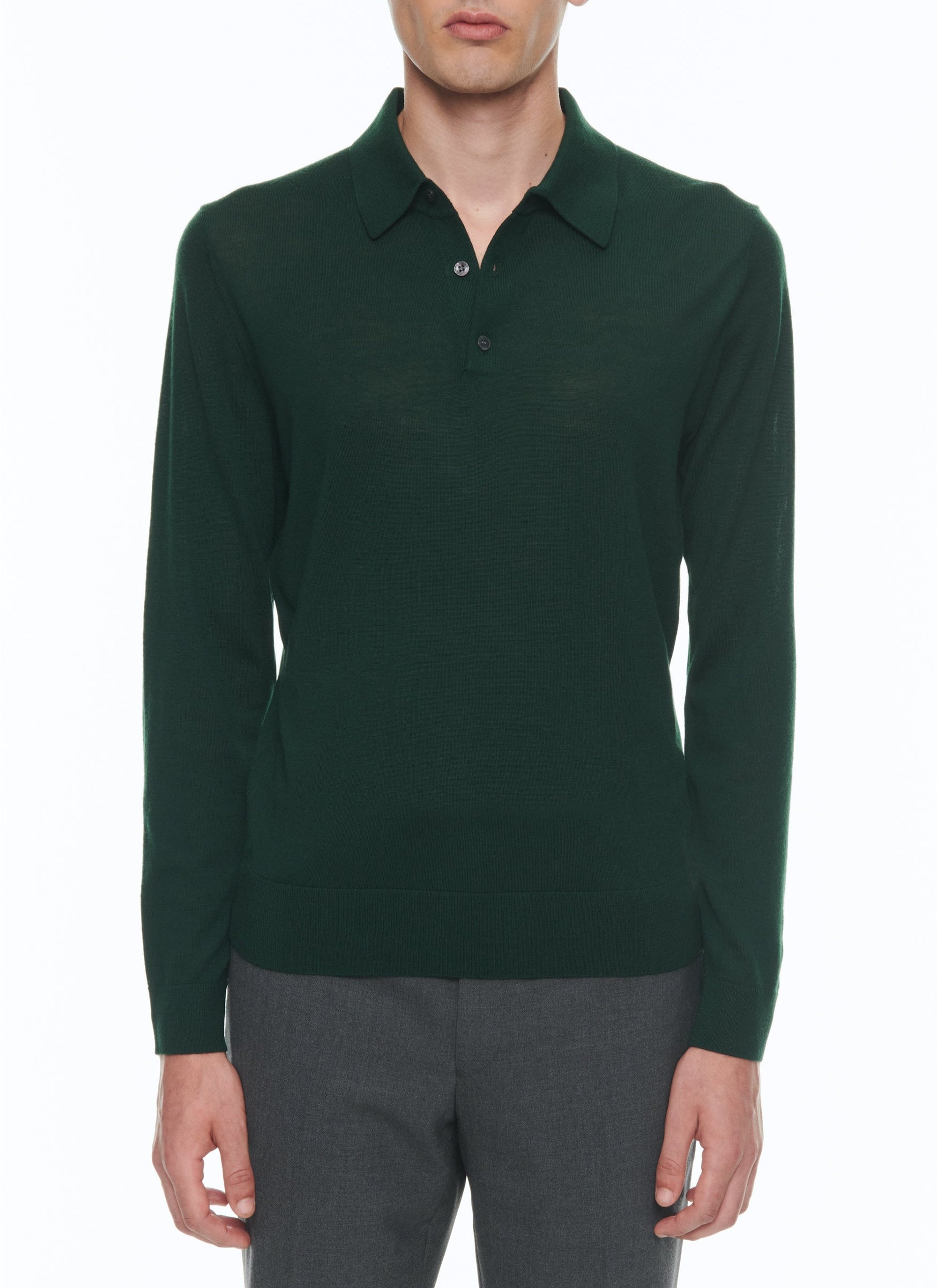 Polo à manches longues en laine - Forêt