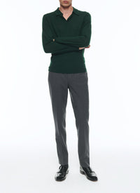 Polo à manches longues en laine - Forêt