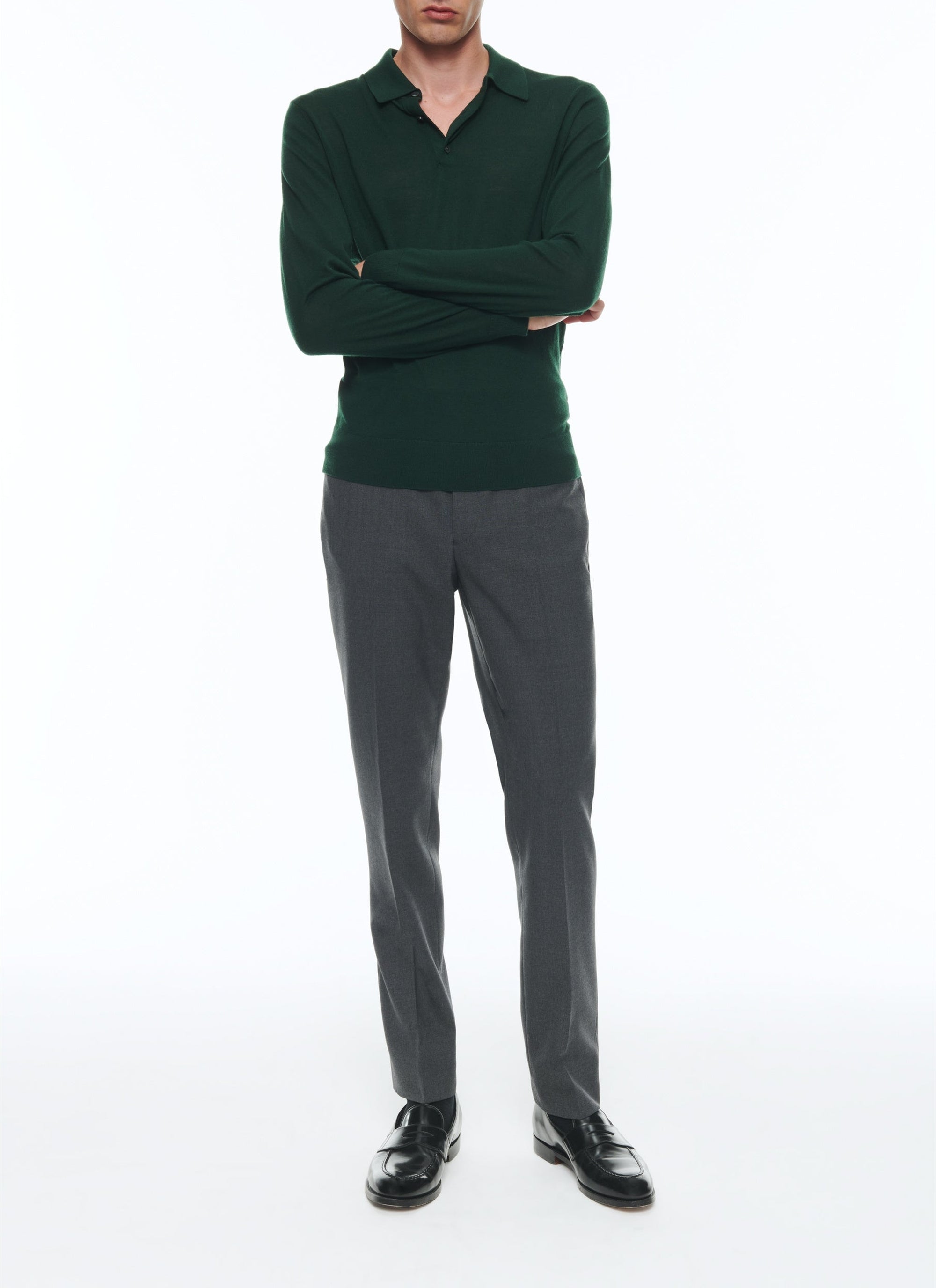 Polo à manches longues en laine - Forêt