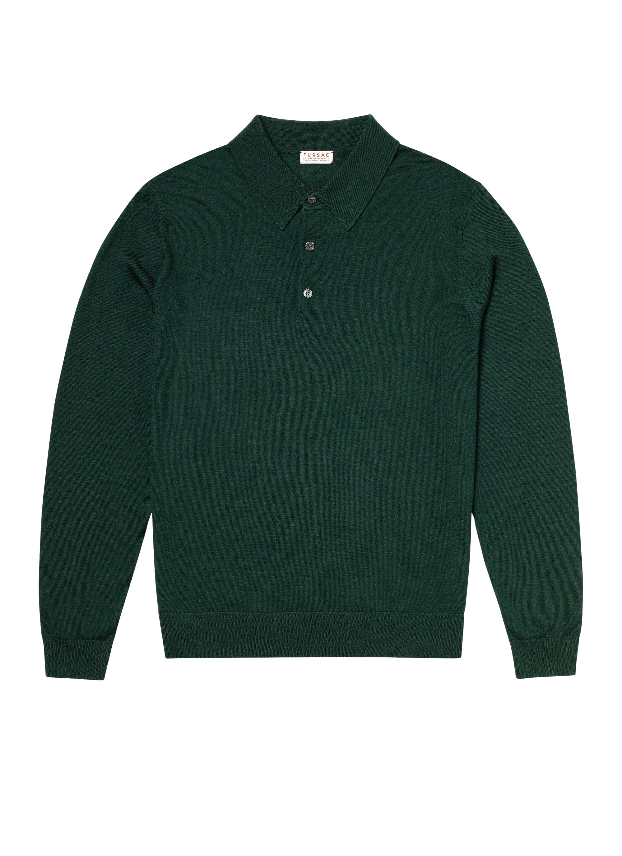 Polo à manches longues en laine - Forêt