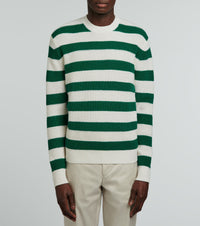 Pull à rayures en laine et coton - Vert & Ecru
