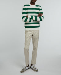 Pull à rayures en laine et coton - Vert & Ecru