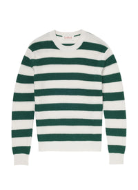 Pull à rayures en laine et coton - Vert & Ecru