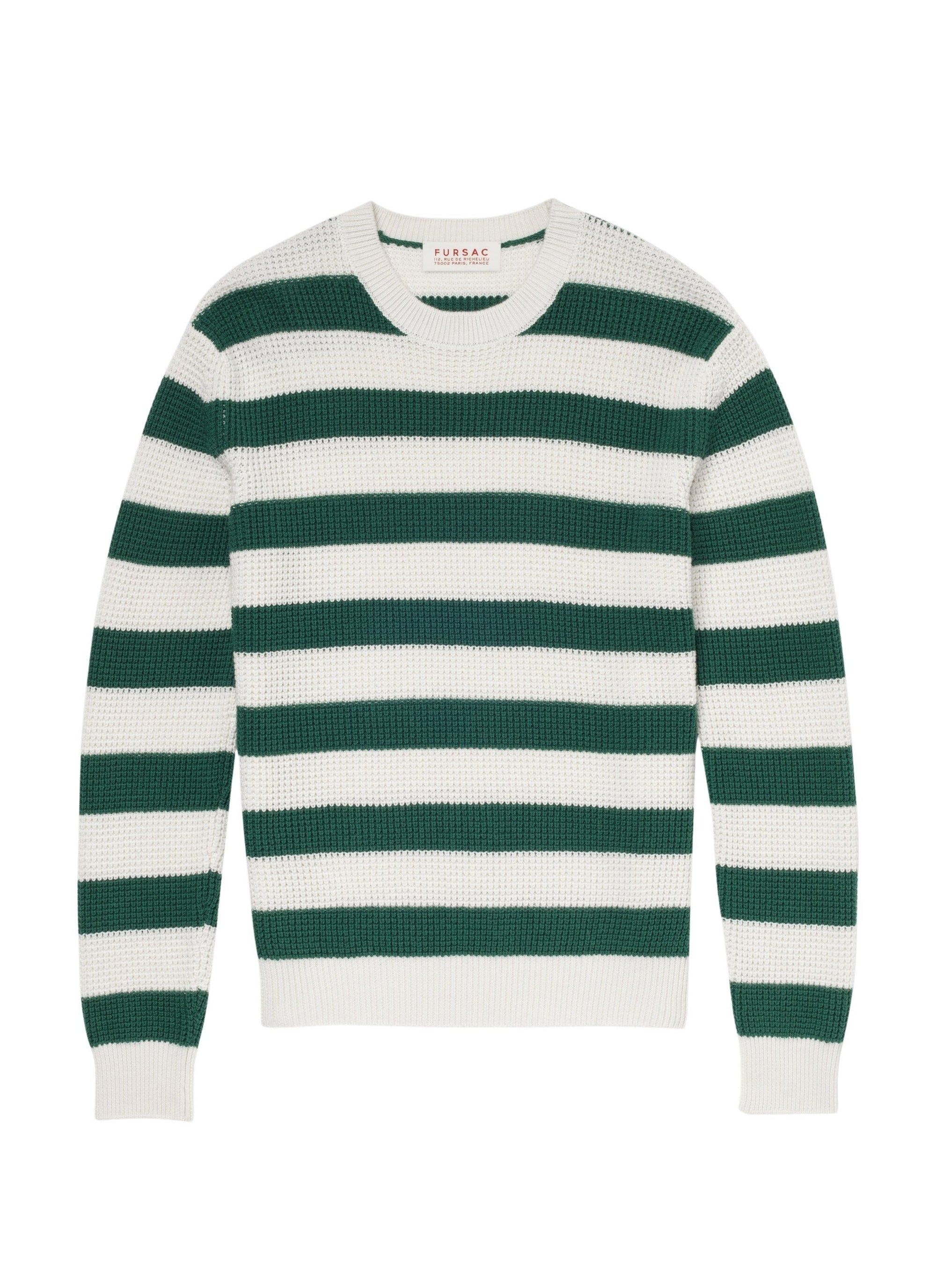 Pull à rayures en laine et coton - Vert & Ecru