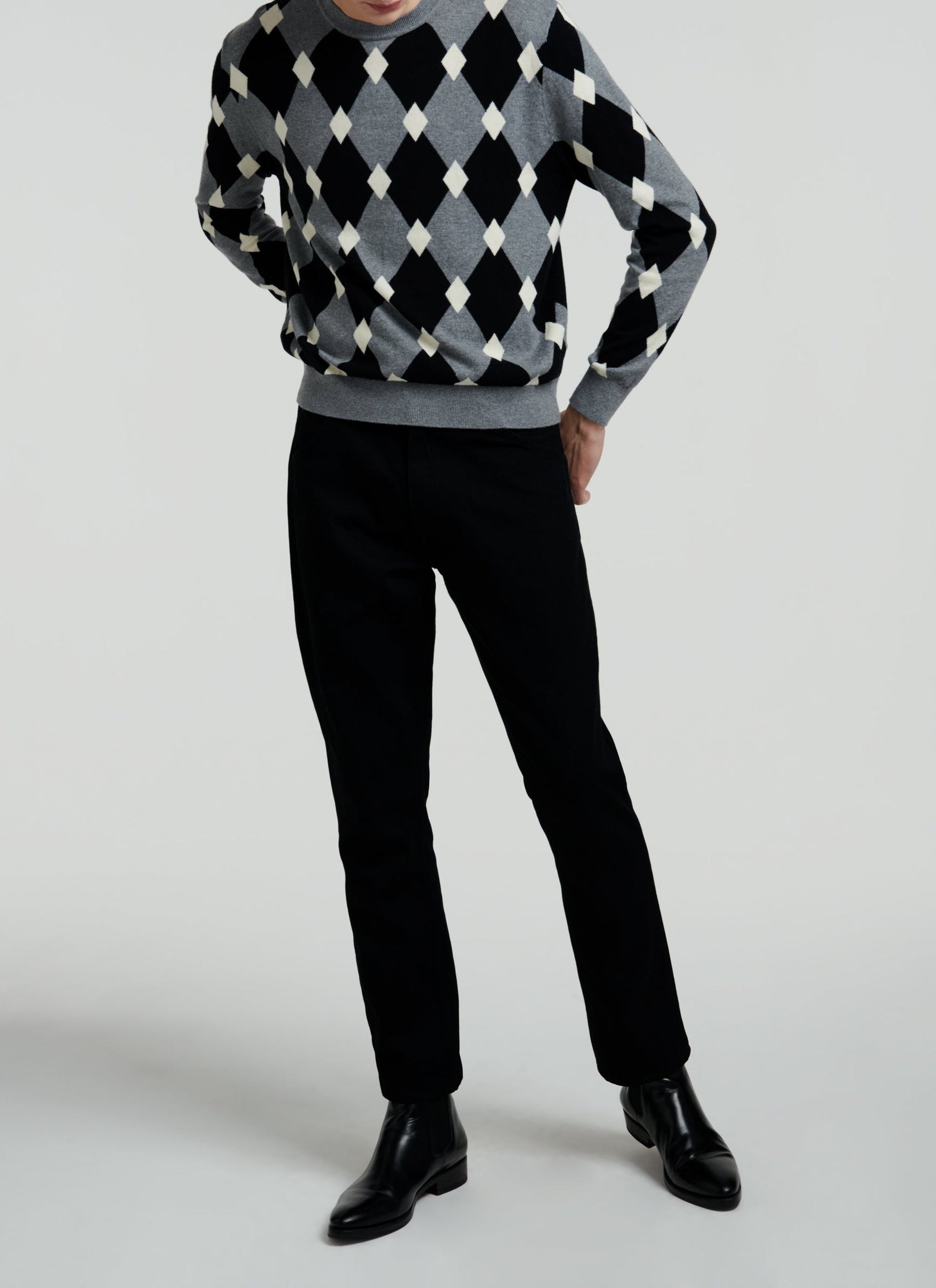 Pull à motif géométrique en coton - Acier