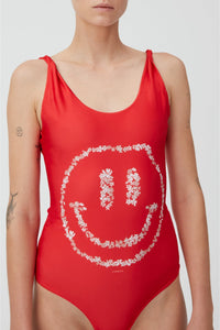 Maillot une pièce à smiley - High Risk Red