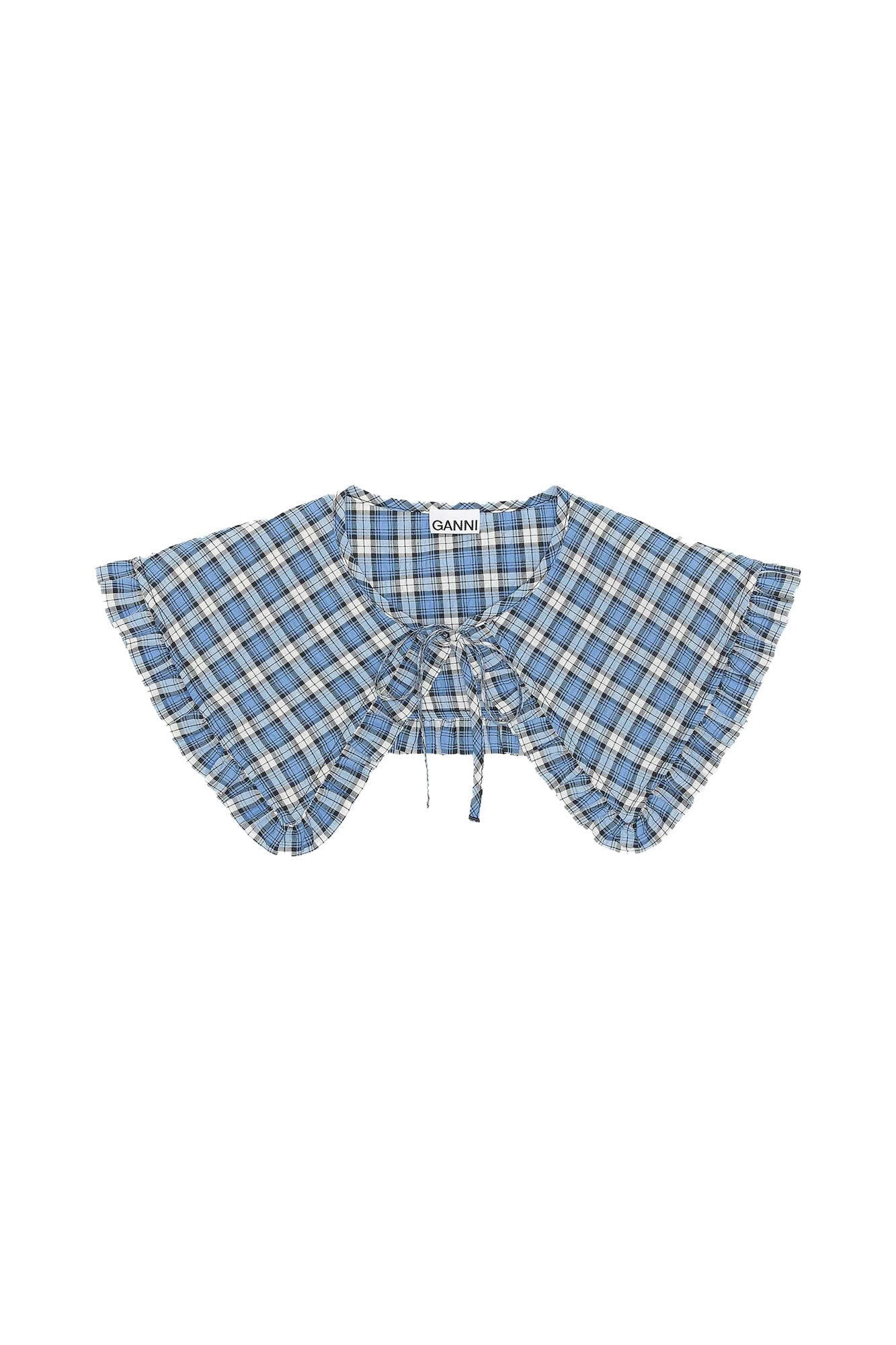 Col amovible en coton - Check Azure Blue