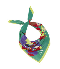 Mini silk square with coloured flowers - Mint