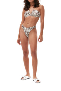 Haut de bikini imprimé à cordons en tissu - Egret