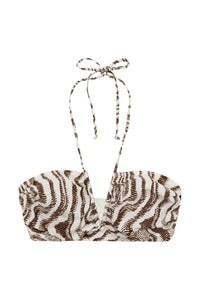 Haut de bikini imprimé à cordons en tissu - Egret