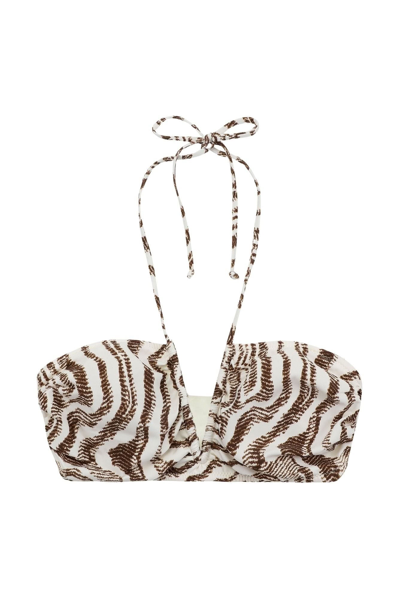 Haut de bikini imprimé à cordons en tissu - Egret