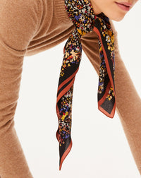 Carré de soie mini fleurs all-over - Ebène