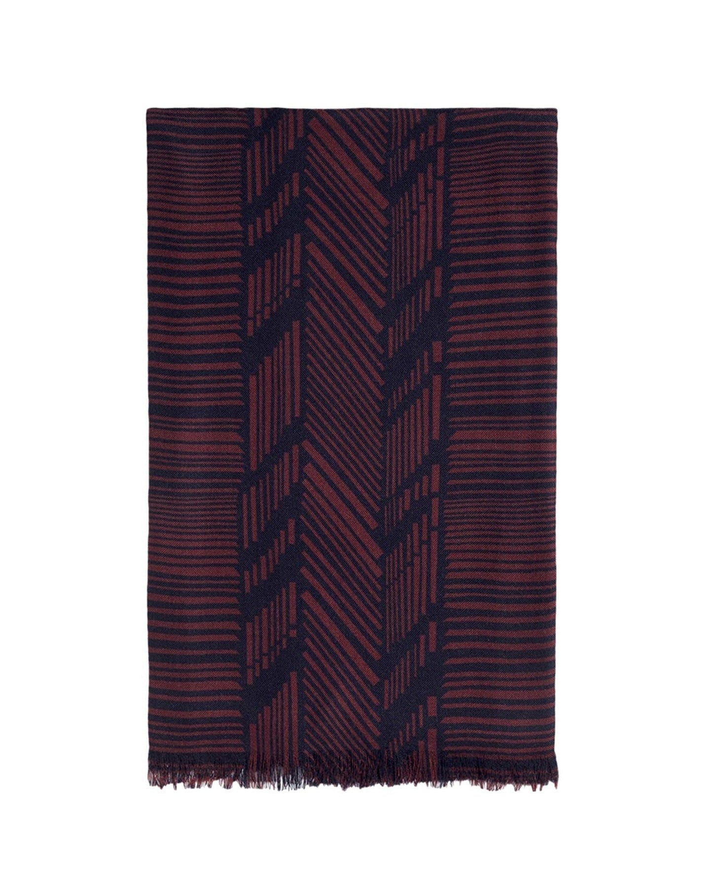 Geometric herringbone cashmere stole - Navy & Chestnut