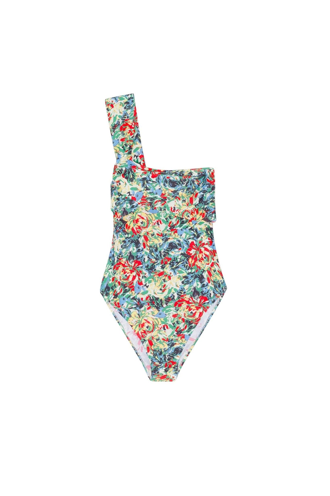 Maillot une pièce asymétrique à fronces et imprimé - Multicolour