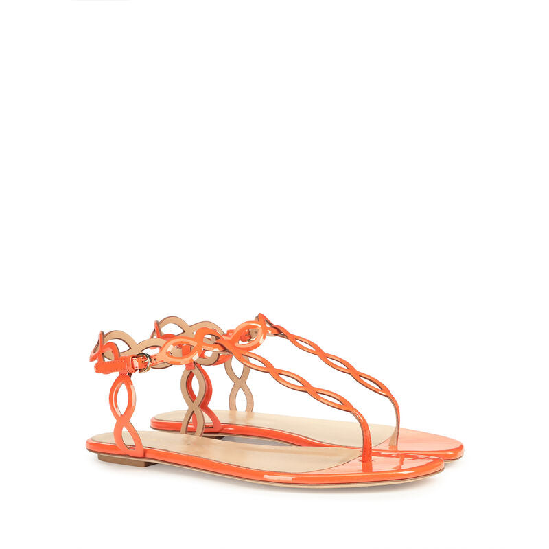 Sandales plates Suede Mermaid en cuir verni - Mandarine