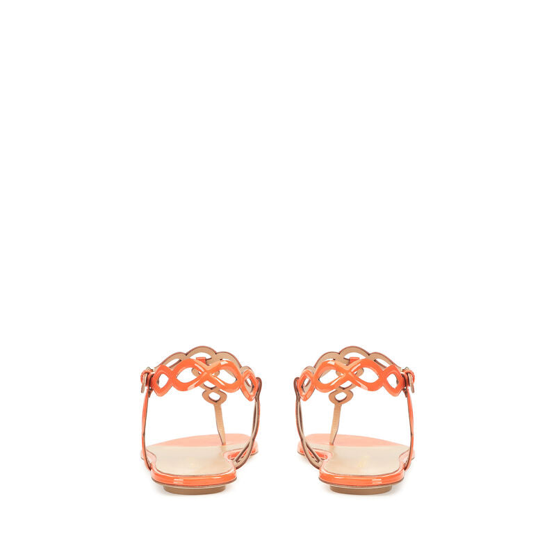 Sandales plates Suede Mermaid en cuir verni - Mandarine