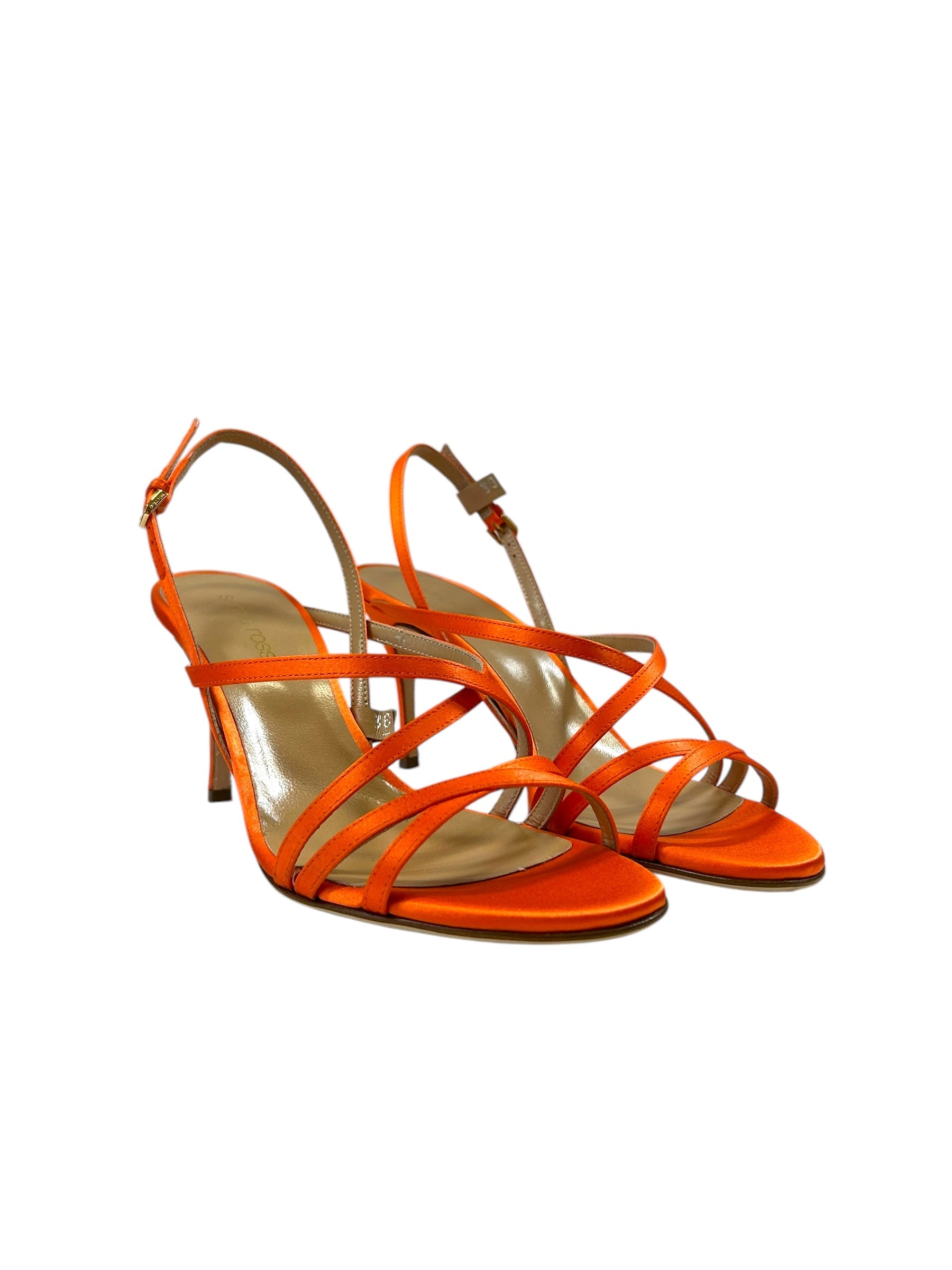 Sandales à talons Bon Ton 75 en soie - Mandarine