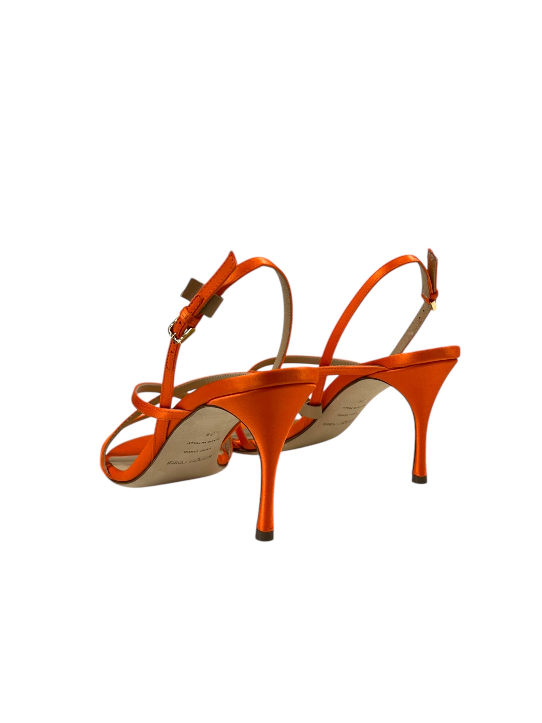 Sandales à talons Bon Ton 75 en soie - Mandarine