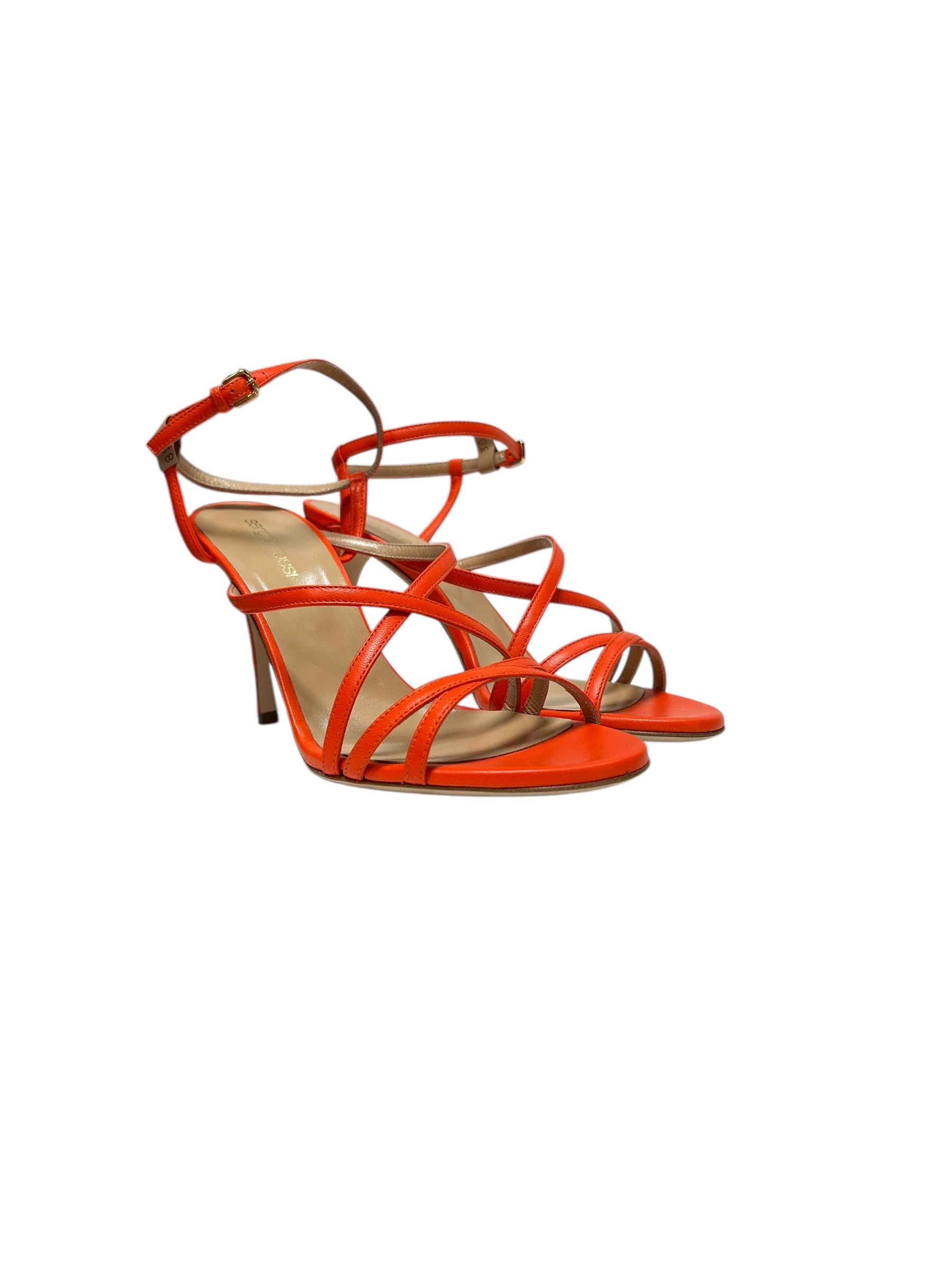 Sandales à talons Bon Ton 90 en cuir - Mandarine