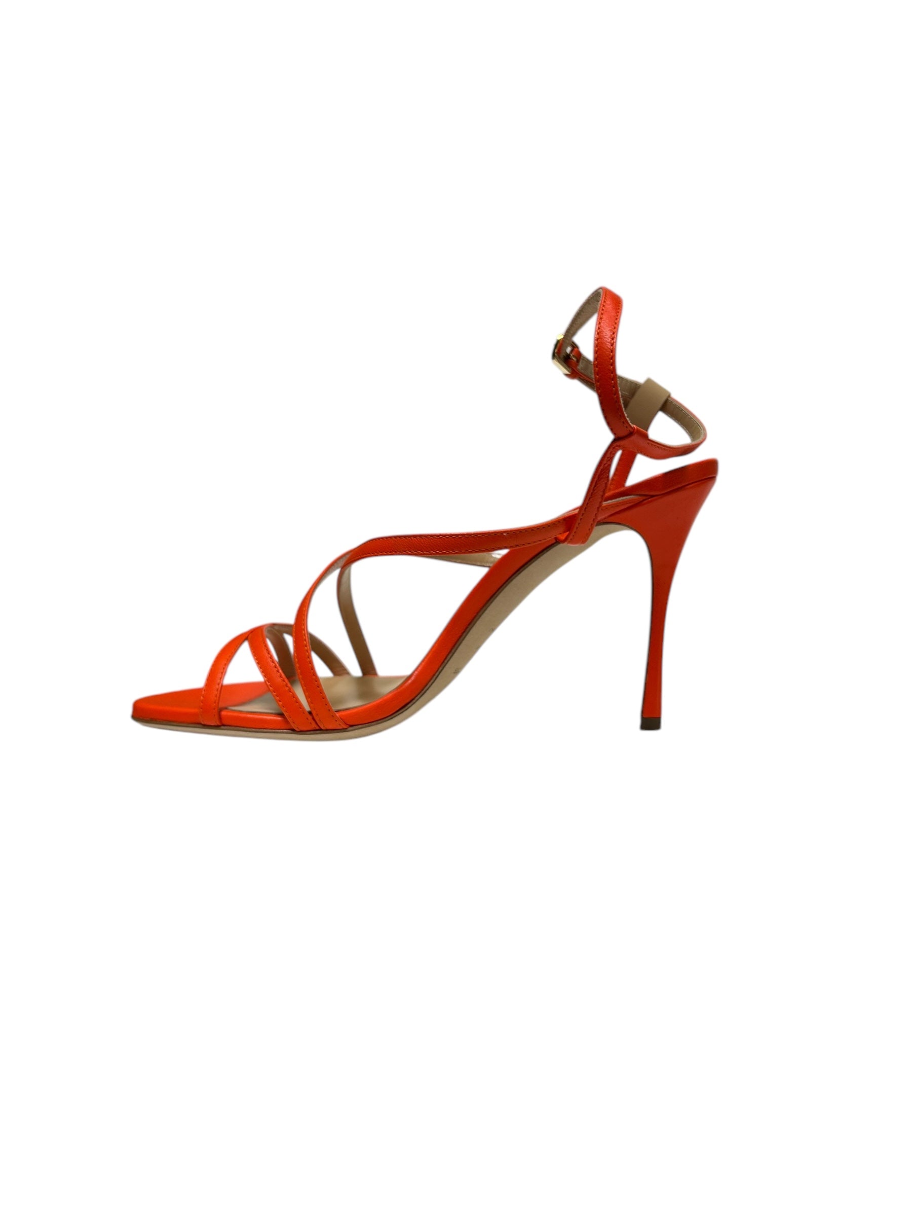 Sandales à talons Bon Ton 90 en cuir - Mandarine