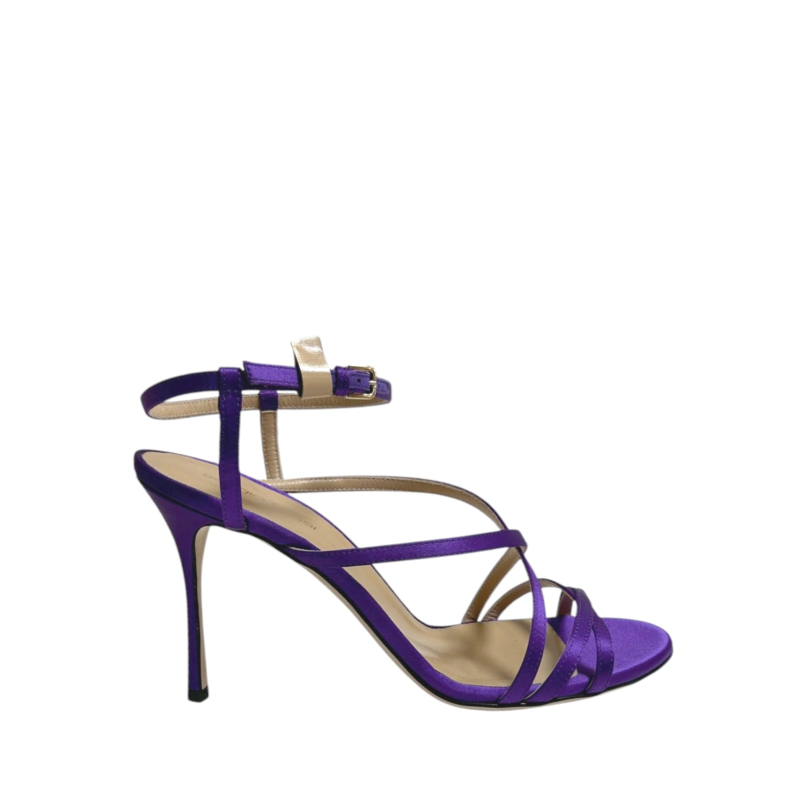 Sandales à talons satinées 90 et brides multiples en soie - Purple