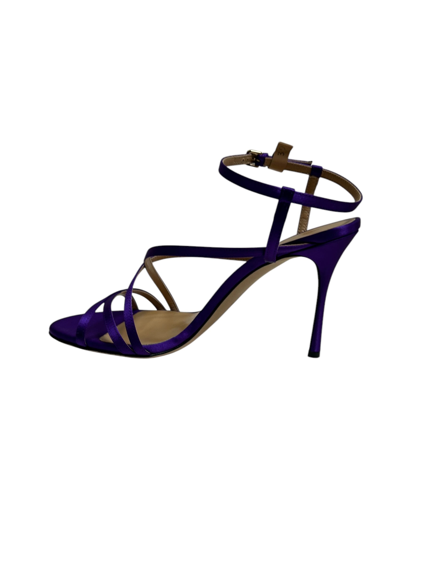 Sandales à talons satinées 90 et brides multiples en soie - Purple