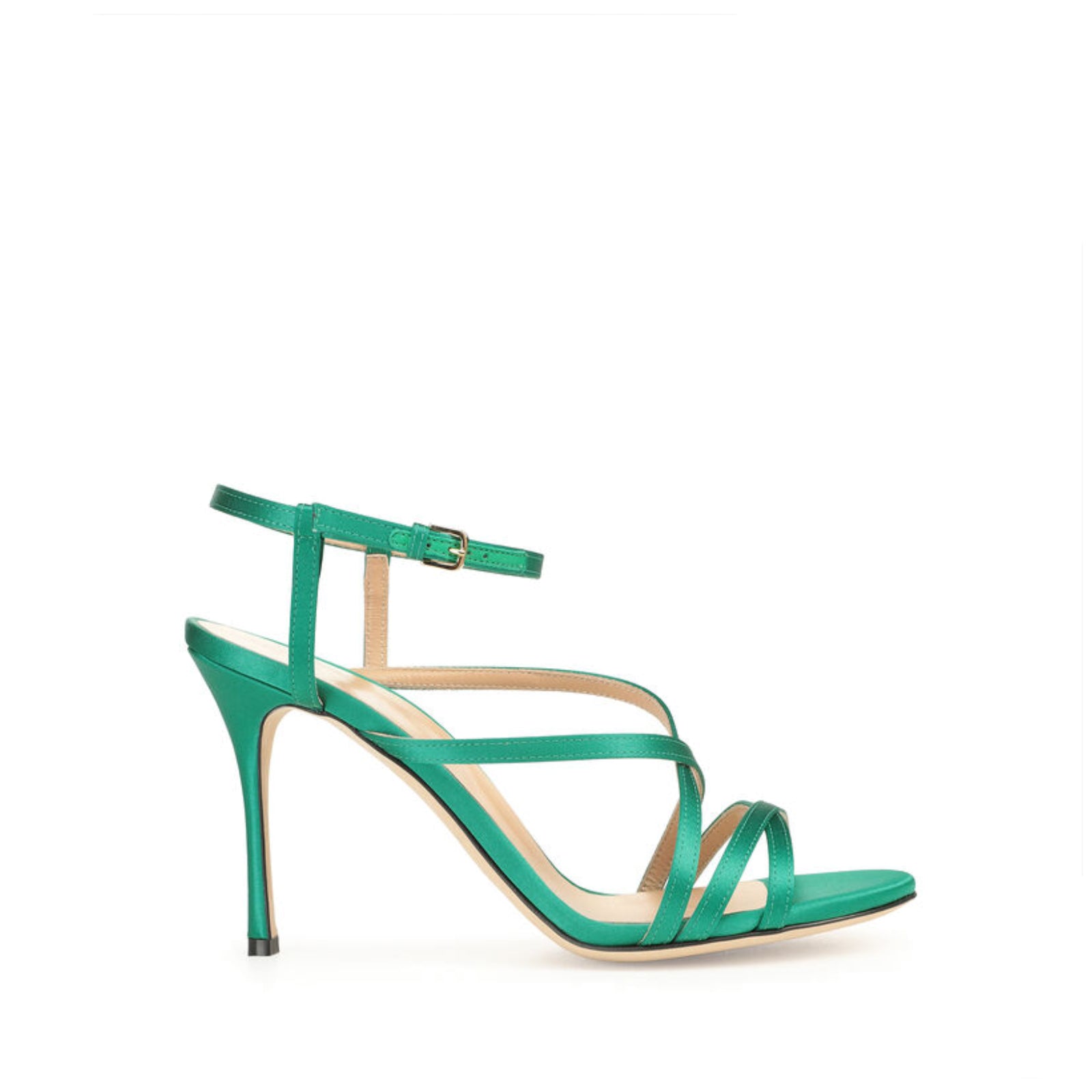 Sandales à talons 90 satinées et brides multiples en soie - Emerald Green