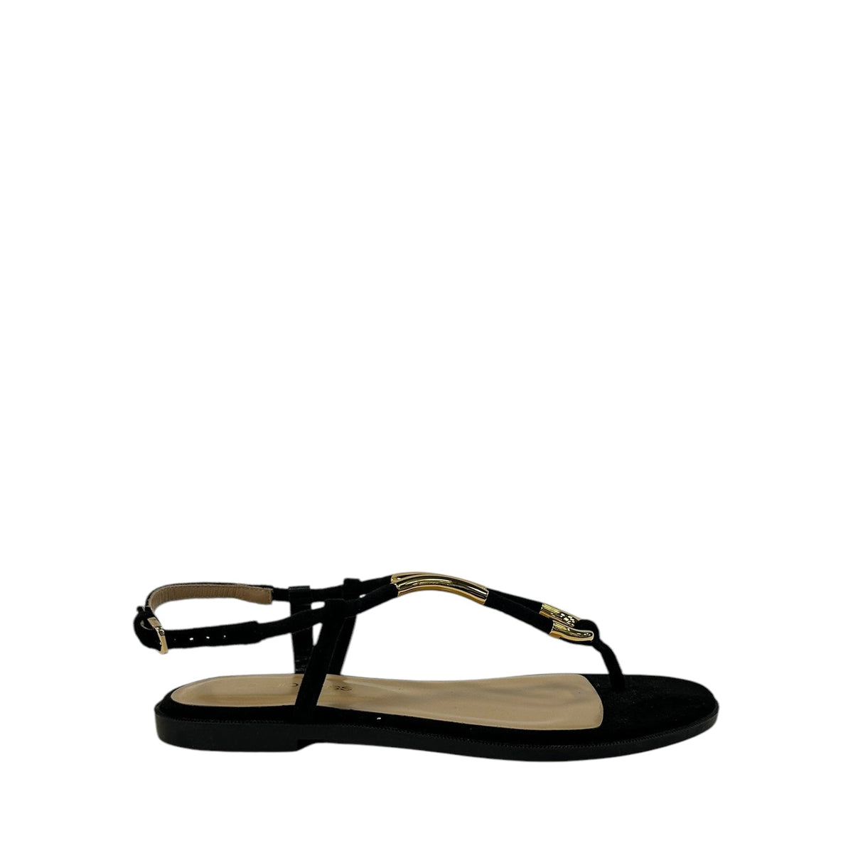 Sandales plates avec ornement doré en daim - Nero