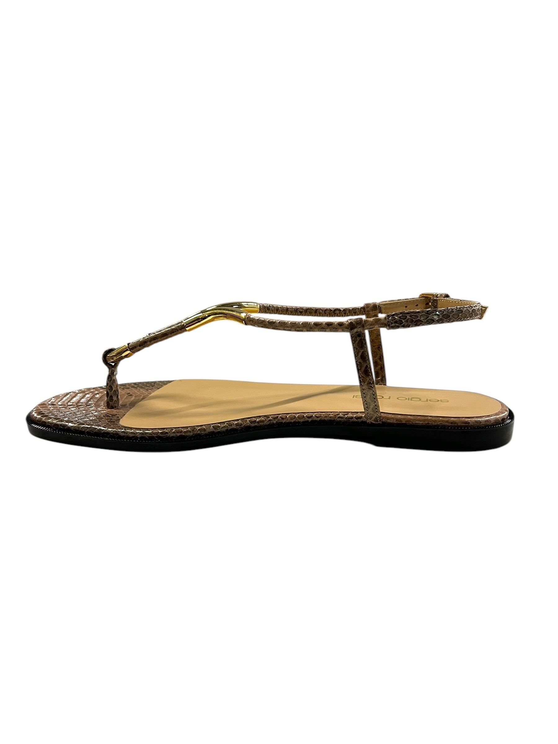 Sandales plates à lanières en cuir précieux - Bronze