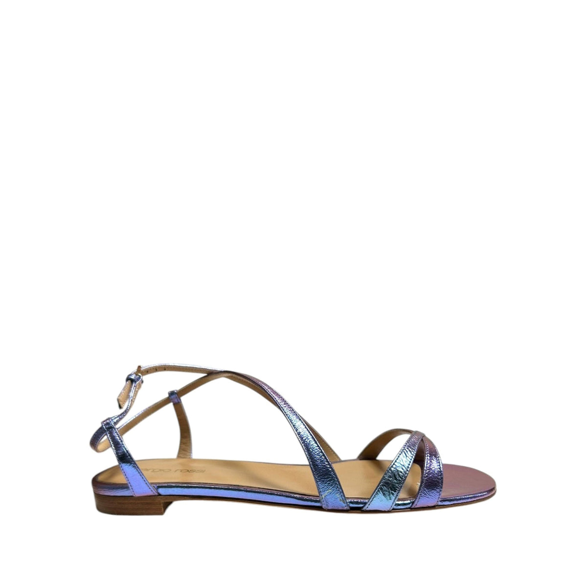 Metallic leather flat sandals - Fairy Blue