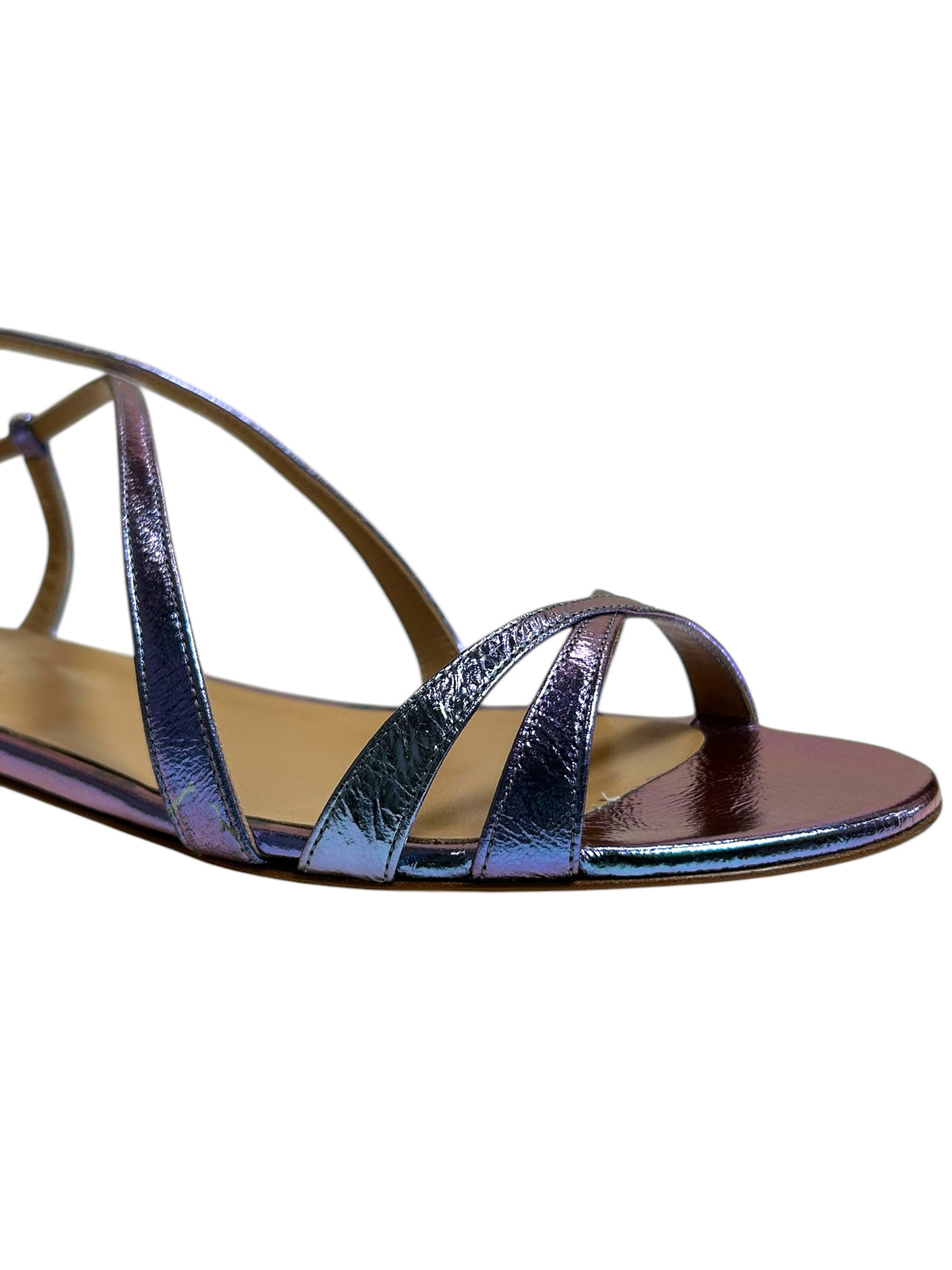 Metallic leather flat sandals - Fairy Blue