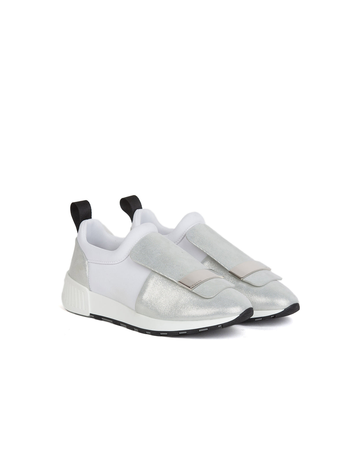 Silver buckle sneakers in leather - Silver Bianco