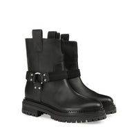 340€   Bottines Motor ceinturées en cuir - Nero