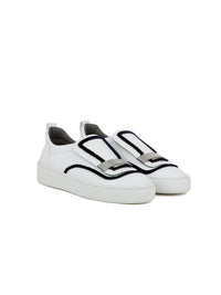 Sneakers à large bride en cuir - Bianco Navy
