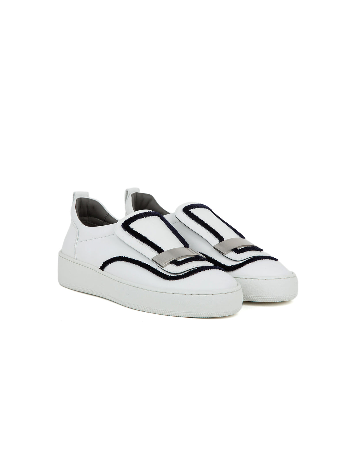 Sneakers à large bride en cuir - Bianco Navy