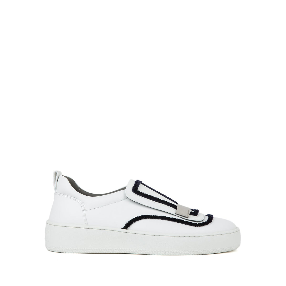 Sneakers à large bride en cuir - Bianco Navy